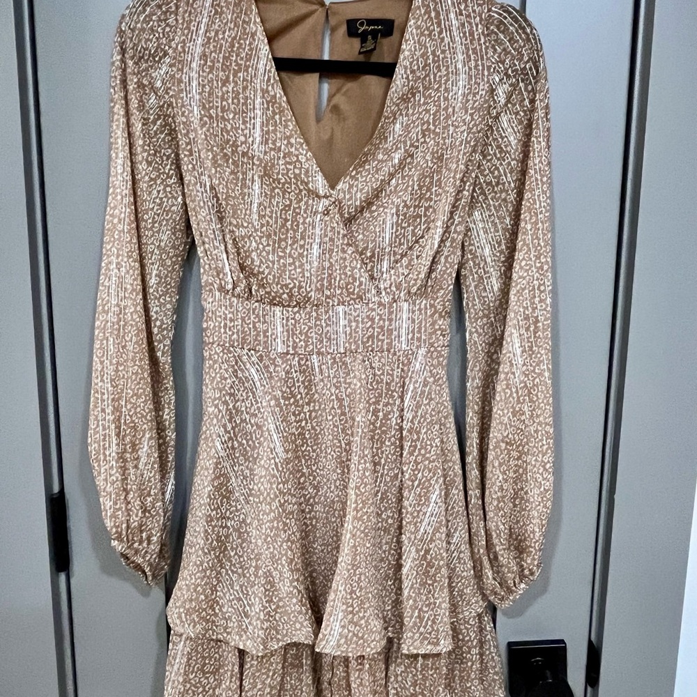 Fall Beige Long Sleeve Dress. Very flattering. Dressy or casual.